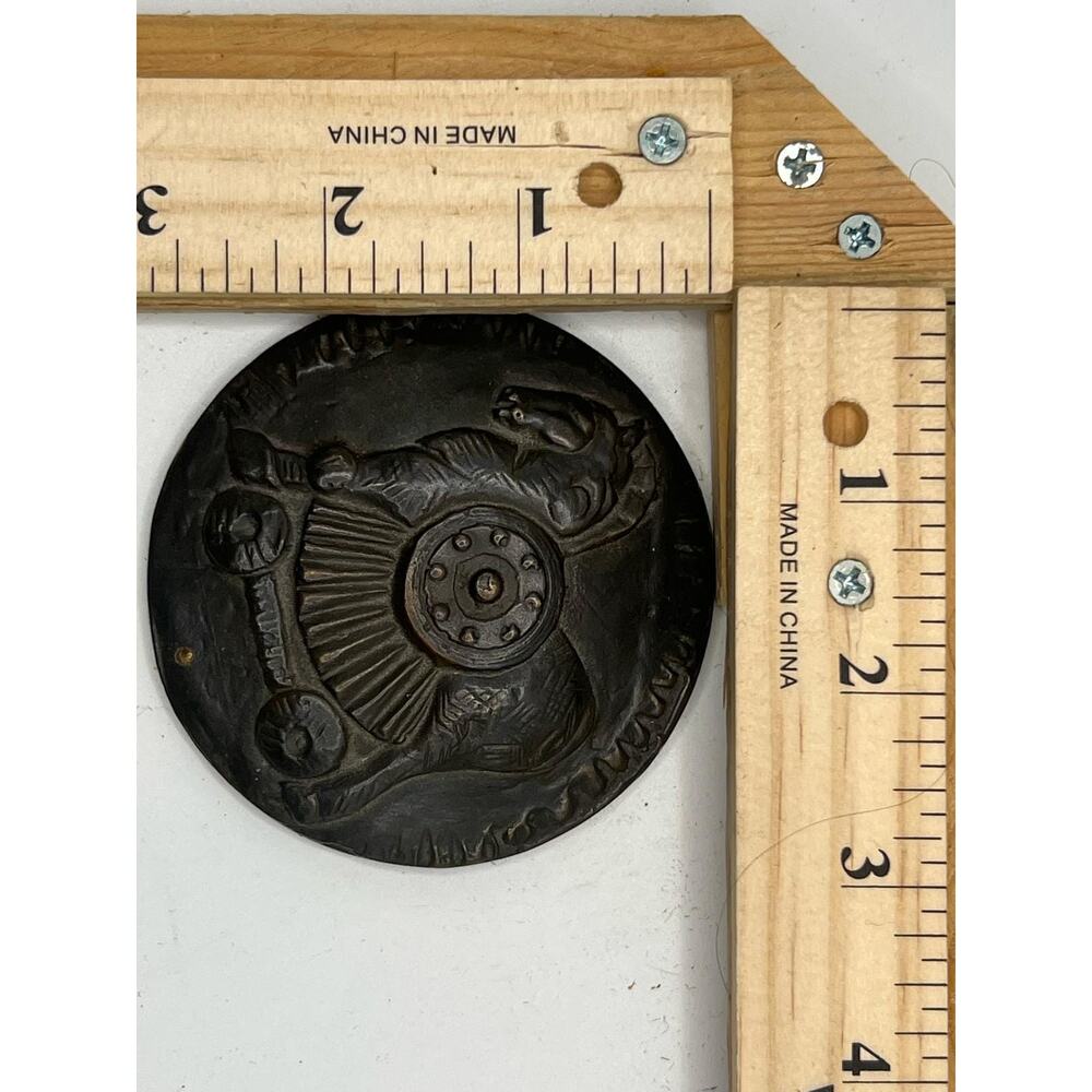 Carved Metal Elephant Medallion Vintage Decorative Round Plaque Collectible Art